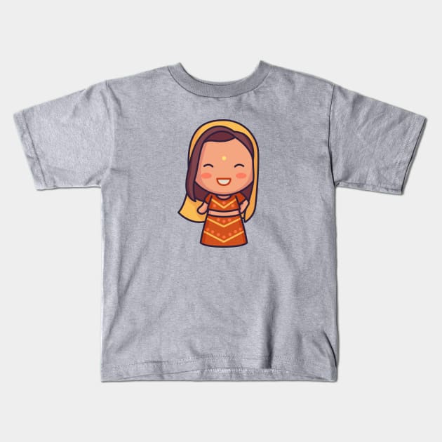 Cute Indian Bride in Traditional Clothing Cartoon Kids T-Shirt by SLAG_Creative